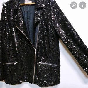 Free People Midnight Message Moto Sequin Jacket L